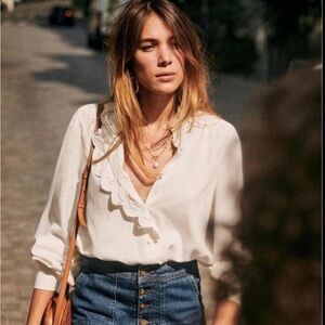 Sezane Chlo silk ecru shirt blouse